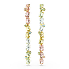 Gema drop earrings, Asymmetrical design, Mixed cuts, Long, Multicolored, Gold-tone plated