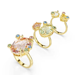 Gema ring, Set (3), Mixed cuts, Multicolored, Gold-tone plated