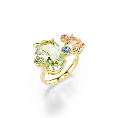 Gema ring, Set (3), Mixed cuts, Multicolored, Gold-tone plated