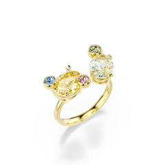 Gema ring, Set (3), Mixed cuts, Multicolored, Gold-tone plated