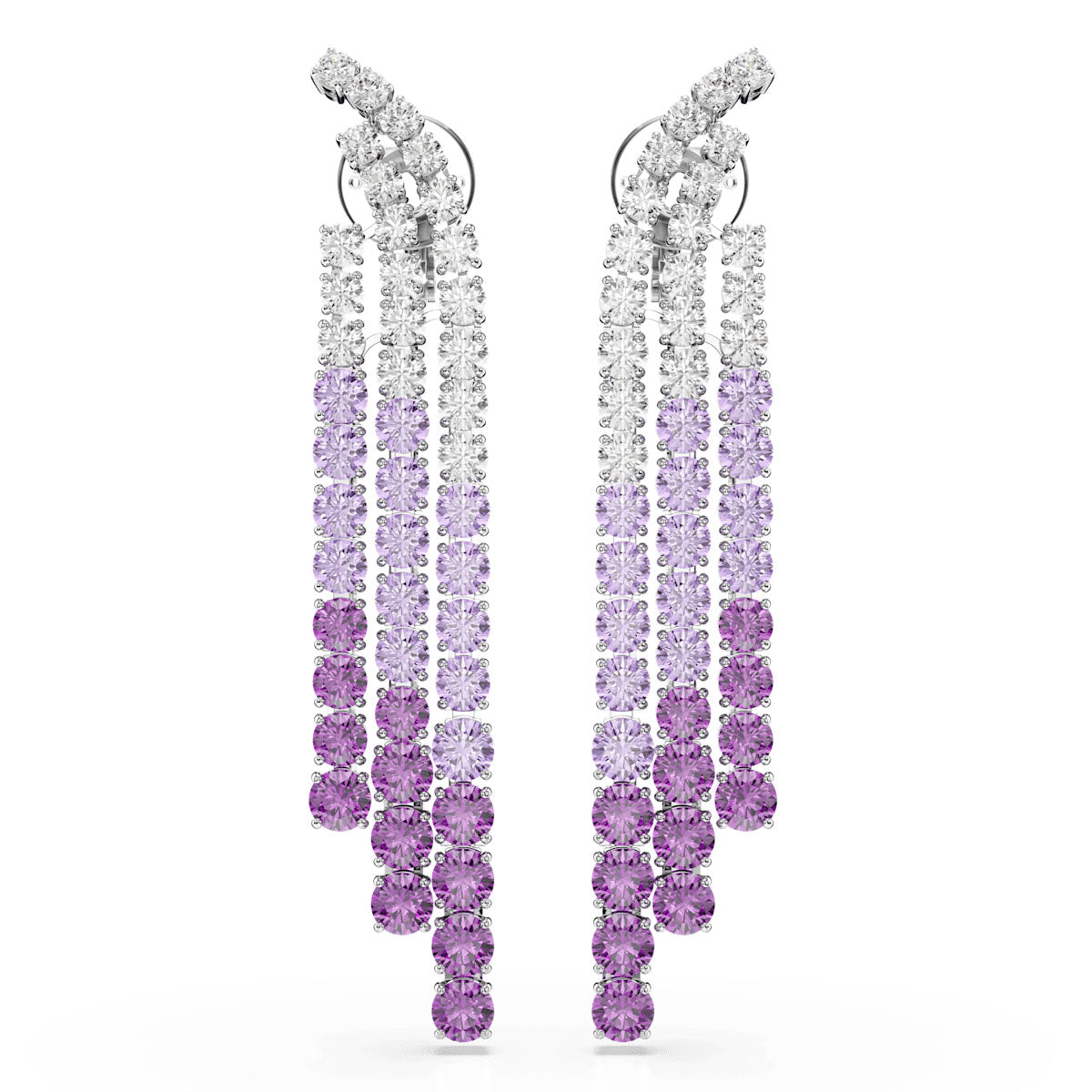 Matrix clip earrings, Color gradient, Round cuts, Purple, Rhodium plated