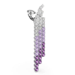 Matrix clip earrings, Color gradient, Round cuts, Purple, Rhodium plated
