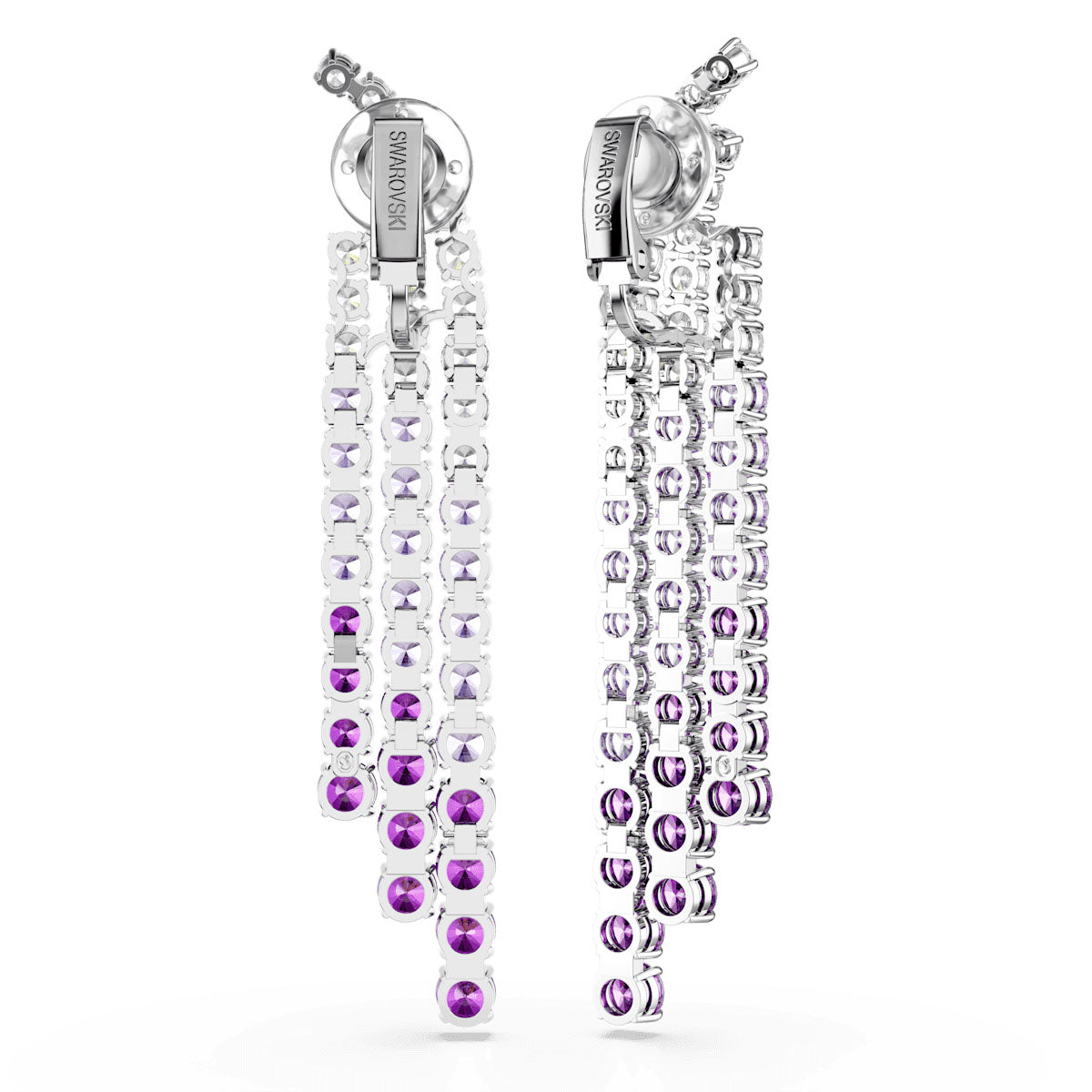 Matrix clip earrings, Color gradient, Round cuts, Purple, Rhodium plated