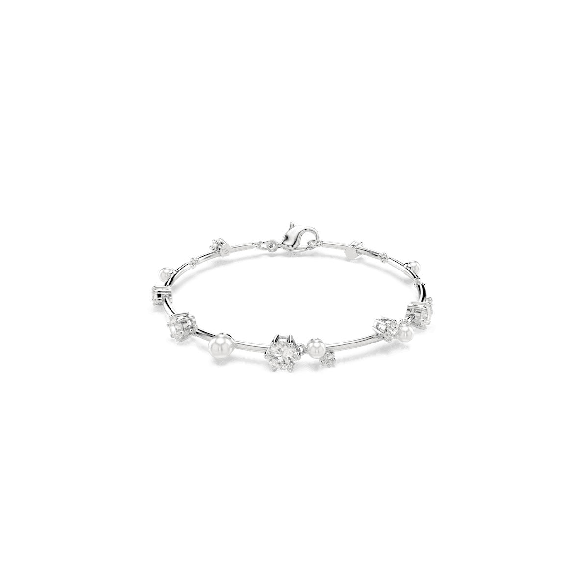 Constella Tennis bracelet, Crystal pearl, Round cuts, White, Rhodium plated
