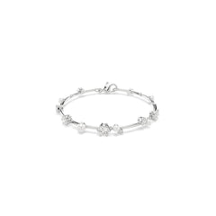 Constella Tennis bracelet, Crystal pearl, Round cuts, White, Rhodium plated