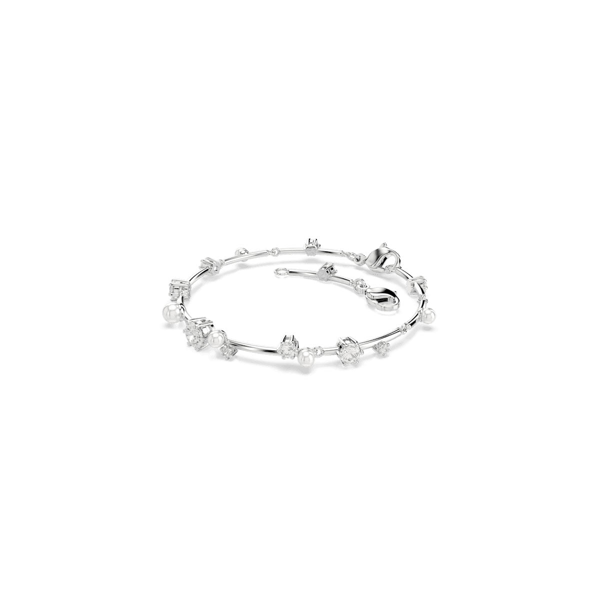 Constella Tennis bracelet, Crystal pearl, Round cuts, White, Rhodium plated