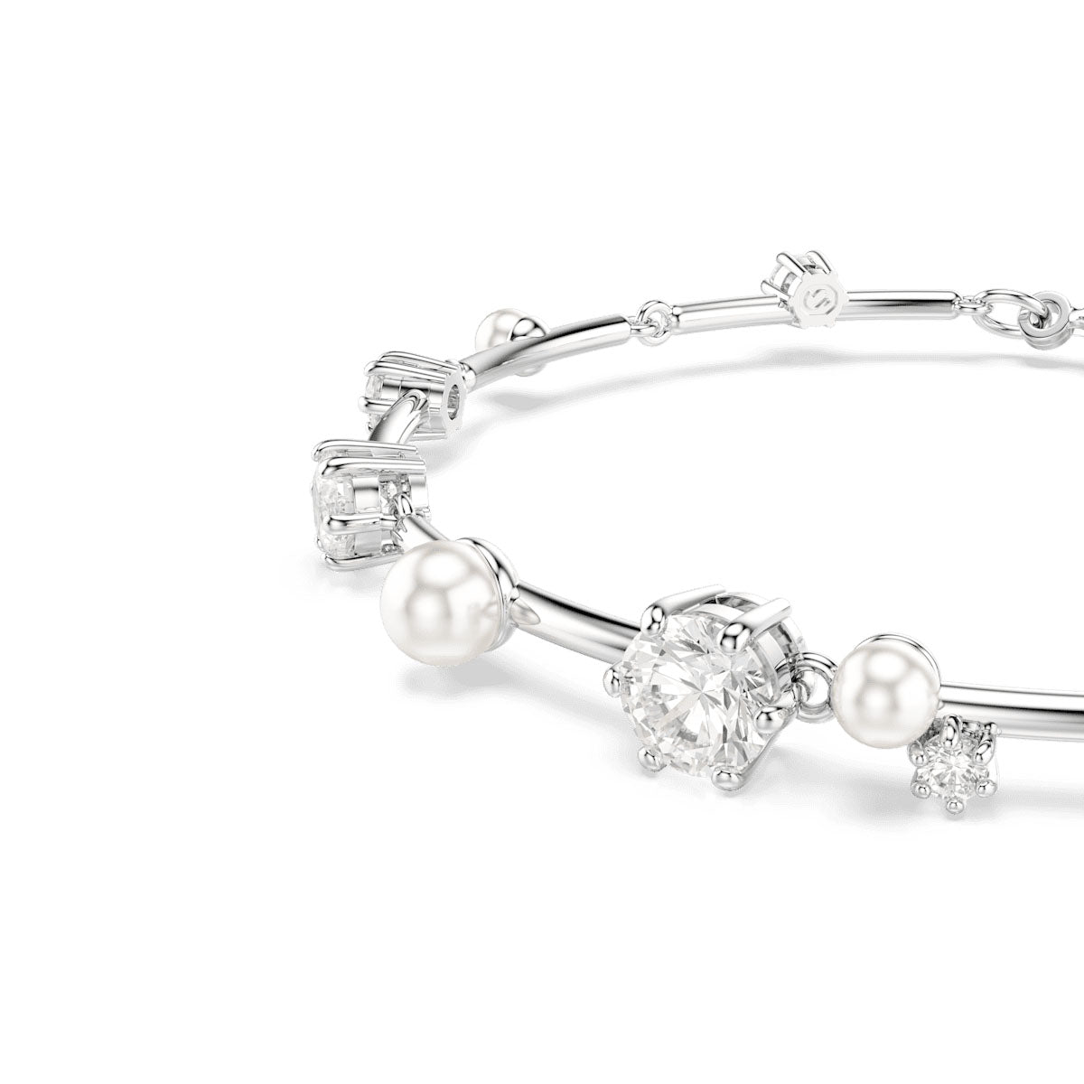 Constella Tennis bracelet, Crystal pearl, Round cuts, White, Rhodium plated