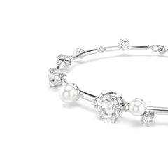 Constella Tennis bracelet, Crystal pearl, Round cuts, White, Rhodium plated