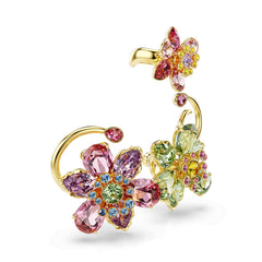 Idyllia ear cuff, Set (3), Asymmetrical design, Mixed cuts, Flower, Multicolored, Gold-tone plated