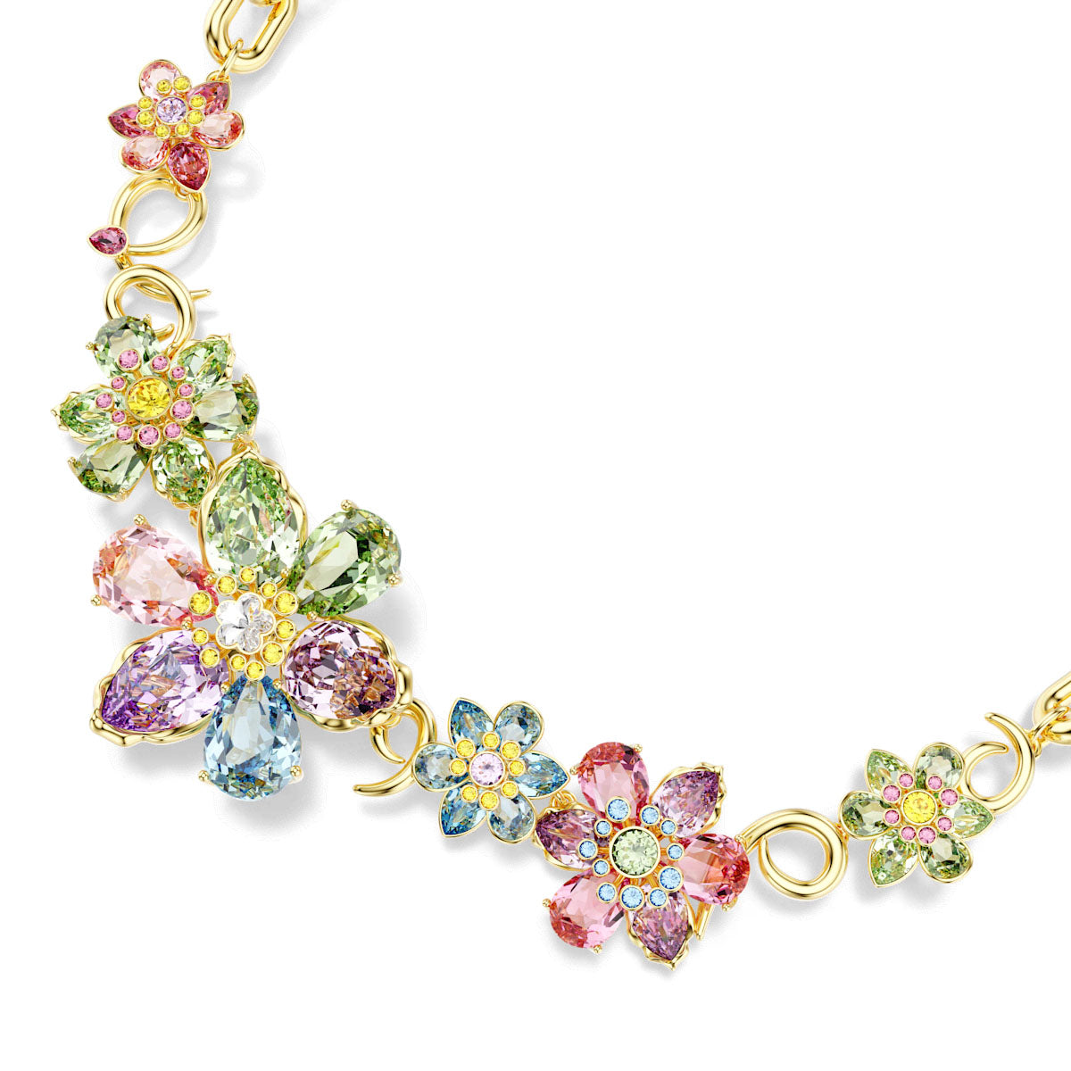 Idyllia necklace, Mixed cuts, Flower, Multicolored, Gold-tone plated