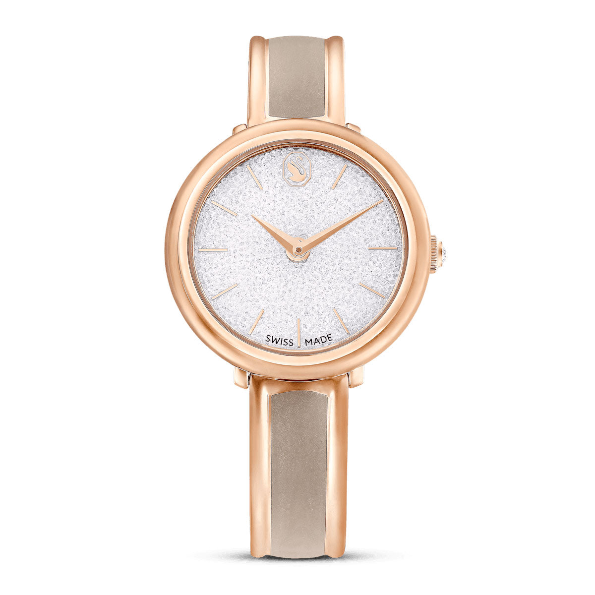Crystalline Bangle watch, Swiss Made, Metal bracelet, Beige, Rose gold-tone finish