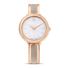 Crystalline Bangle watch, Swiss Made, Metal bracelet, Beige, Rose gold-tone finish