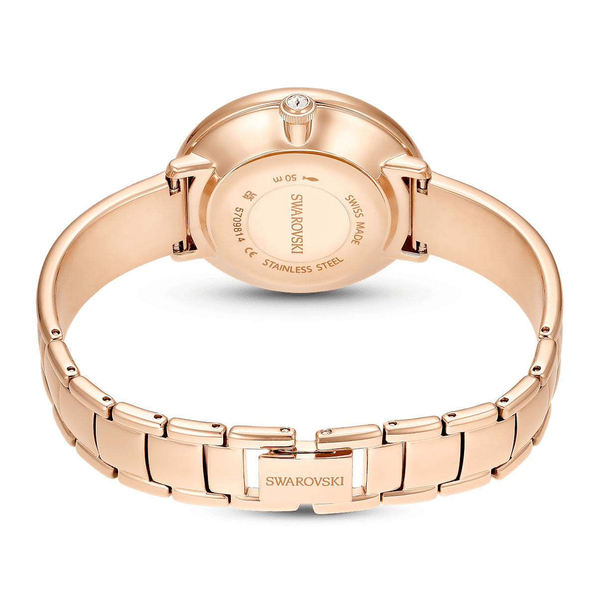 Crystalline Bangle watch, Swiss Made, Metal bracelet, Beige, Rose gold-tone finish