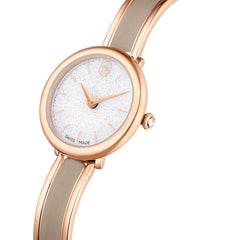 Crystalline Bangle watch, Swiss Made, Metal bracelet, Beige, Rose gold-tone finish