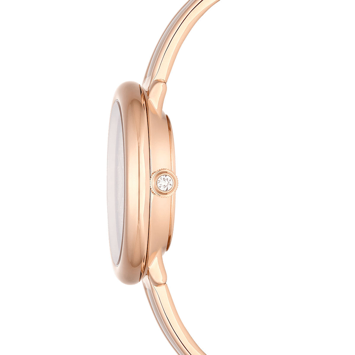 Crystalline Bangle watch, Swiss Made, Metal bracelet, Beige, Rose gold-tone finish
