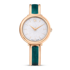 Crystalline Bangle watch, Swiss Made, Metal bracelet, Green, Rose gold-tone finish