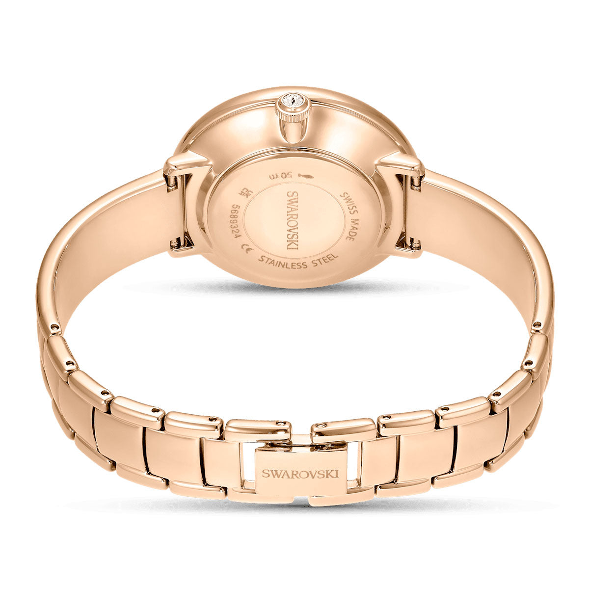 Crystalline Bangle watch, Swiss Made, Metal bracelet, Green, Rose gold-tone finish