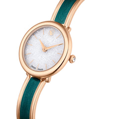 Crystalline Bangle watch, Swiss Made, Metal bracelet, Green, Rose gold-tone finish