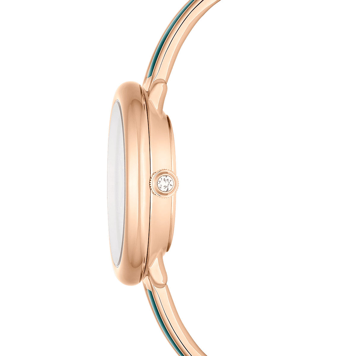 Crystalline Bangle watch, Swiss Made, Metal bracelet, Green, Rose gold-tone finish