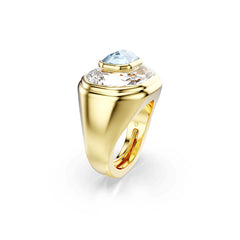 Chroma cocktail ring, Octagon cut, Blue, Gold-tone plated
