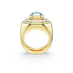 Chroma cocktail ring, Octagon cut, Blue, Gold-tone plated