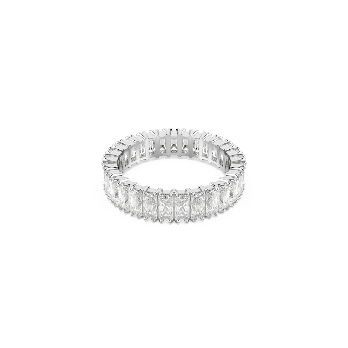 Matrix ring, Baguette cut, White, Silver-tone finish