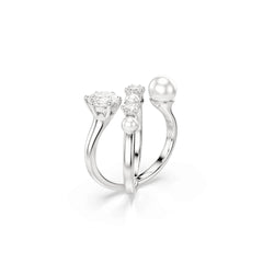 Matrix cocktail ring, Crystal pearl, Round cut, White, Rhodium plated