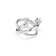 Matrix cocktail ring, Crystal pearl, Round cut, White, Rhodium plated