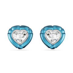 Dulcis clip earrings, Heart cut, Pavé, Heart, Blue, Rhodium plated
