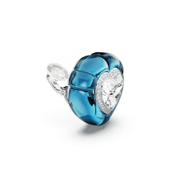 Dulcis clip earrings, Heart cut, Pavé, Heart, Blue, Rhodium plated