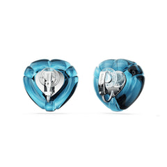 Dulcis clip earrings, Heart cut, Pavé, Heart, Blue, Rhodium plated