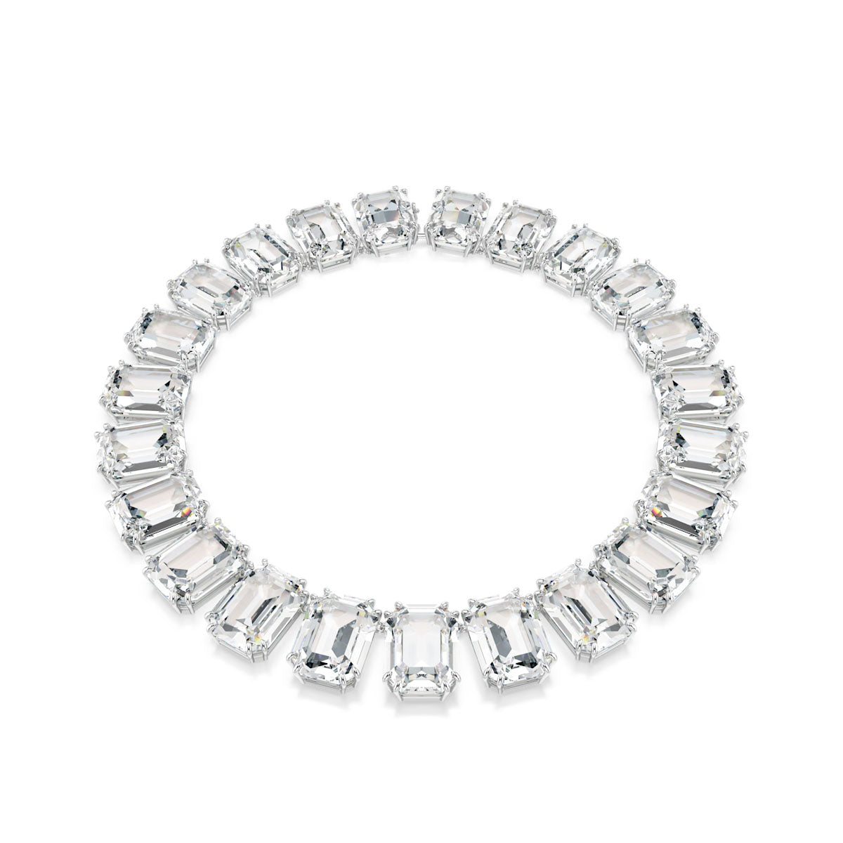 Millenia Tennis necklace, Oversized crystals, Octagon cut, White, Rhodium plated
