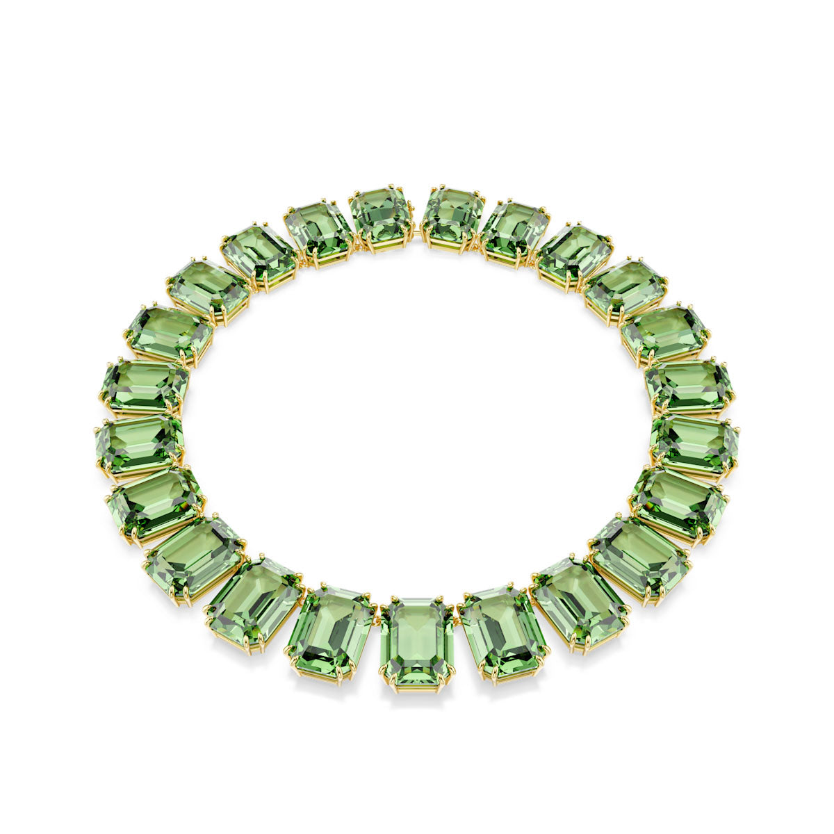 Millenia Tennis necklace, Oversized crystals, Octagon cut, Green, Gold-tone plated