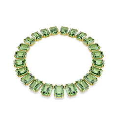 Millenia Tennis necklace, Oversized crystals, Octagon cut, Green, Gold-tone plated