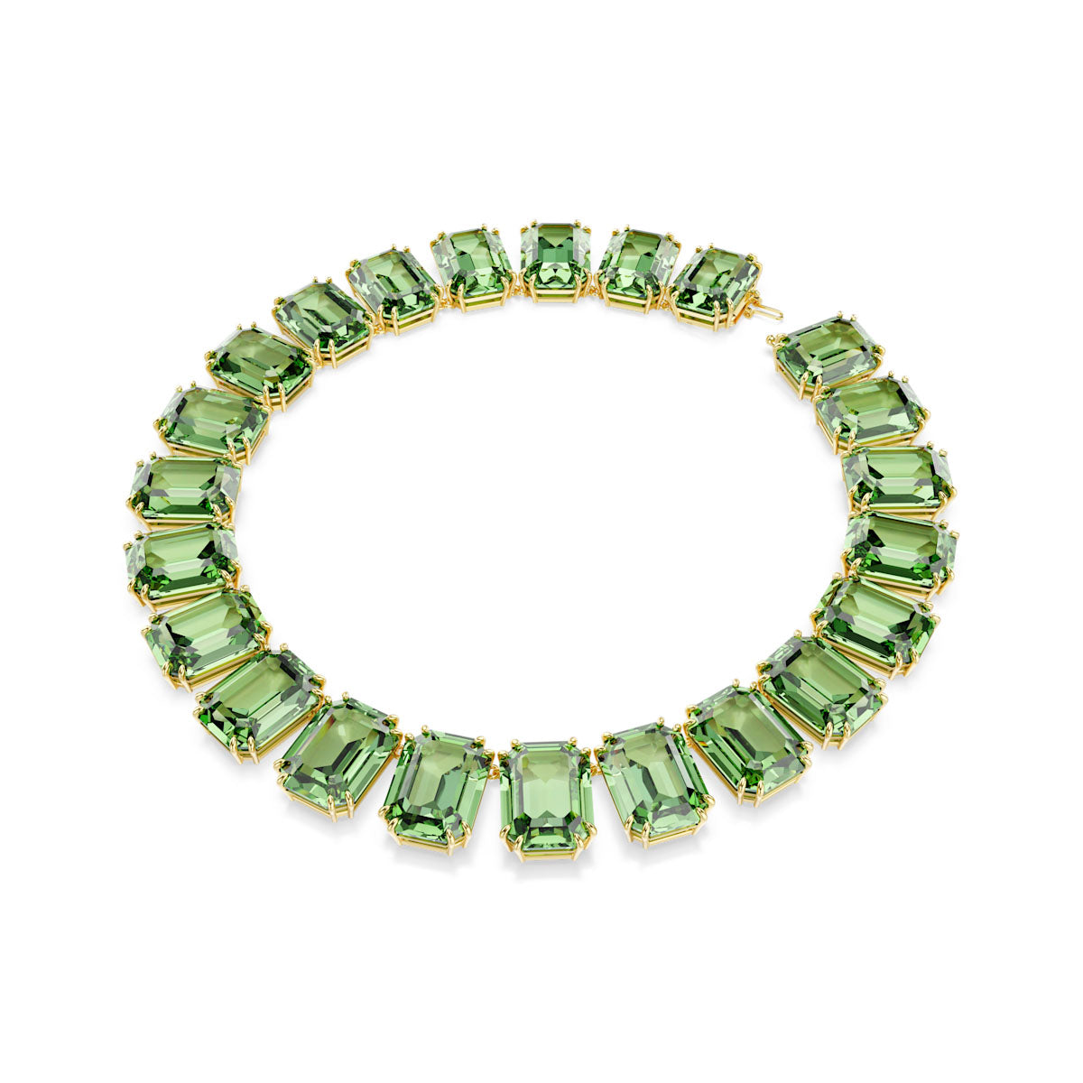 Millenia Tennis necklace, Oversized crystals, Octagon cut, Green, Gold-tone plated