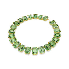 Millenia Tennis necklace, Oversized crystals, Octagon cut, Green, Gold-tone plated