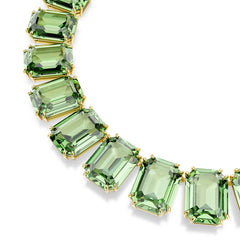 Millenia Tennis necklace, Oversized crystals, Octagon cut, Green, Gold-tone plated