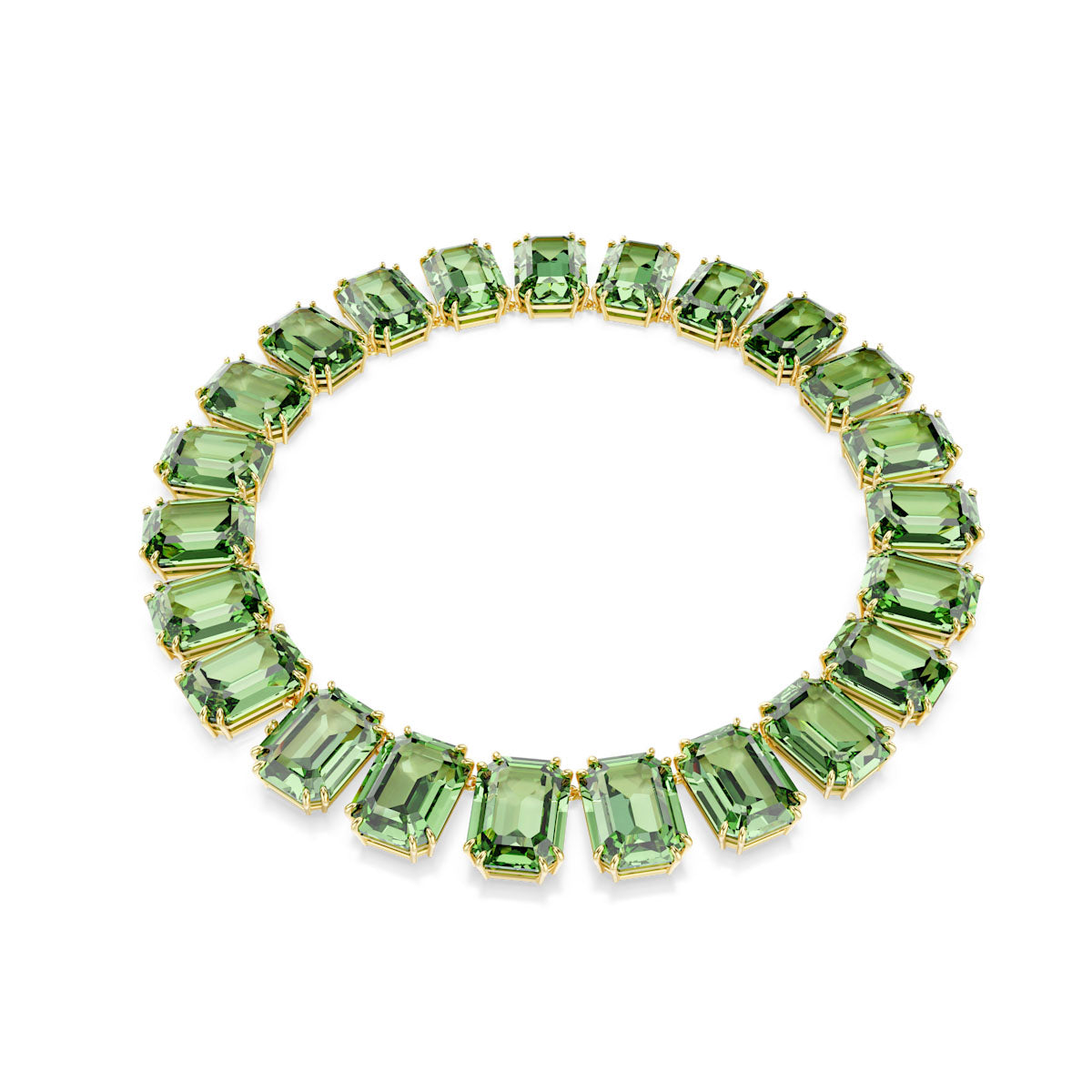 Millenia Tennis necklace, Oversized crystals, Octagon cut, Green, Gold-tone plated