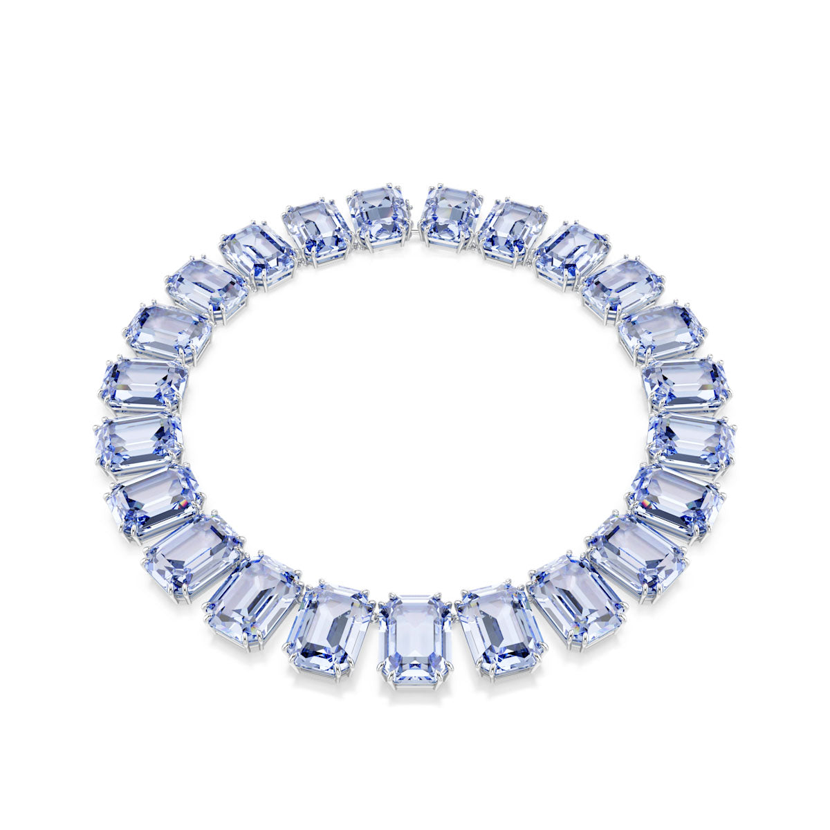 Millenia Tennis necklace, Oversized crystals, Octagon cut, Blue, Rhodium plated