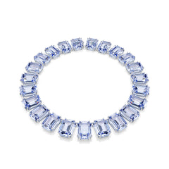 Millenia Tennis necklace, Oversized crystals, Octagon cut, Blue, Rhodium plated