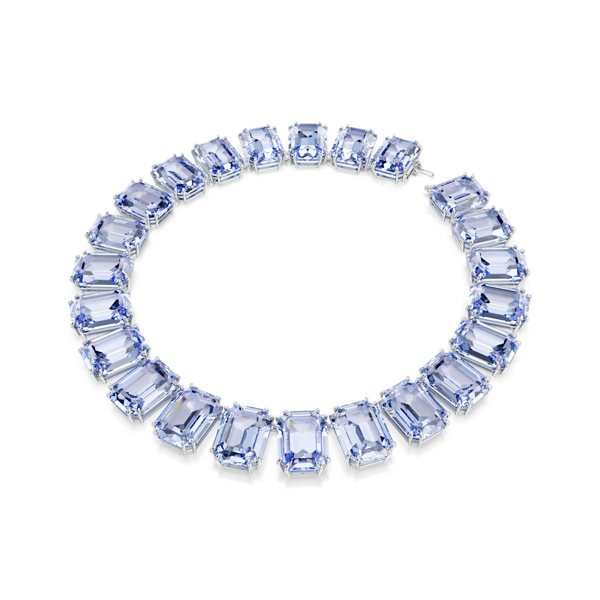 Millenia Tennis necklace, Oversized crystals, Octagon cut, Blue, Rhodium plated