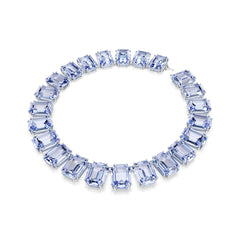 Millenia Tennis necklace, Oversized crystals, Octagon cut, Blue, Rhodium plated