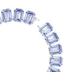 Millenia Tennis necklace, Oversized crystals, Octagon cut, Blue, Rhodium plated