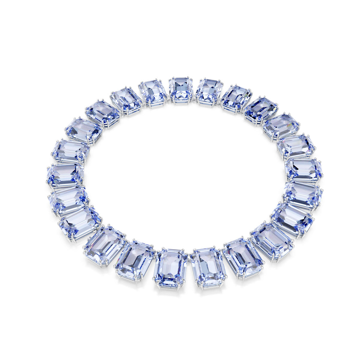 Millenia Tennis necklace, Oversized crystals, Octagon cut, Blue, Rhodium plated