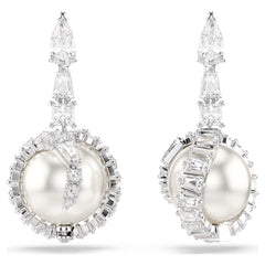 Snake drop earrings, Crystal pearl, Mixed cuts, Year of the Snake, White, Rhodium plated