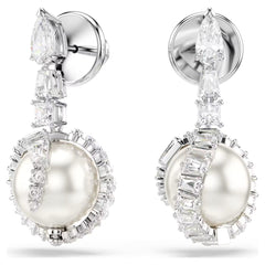 Snake drop earrings, Crystal pearl, Mixed cuts, Year of the Snake, White, Rhodium plated