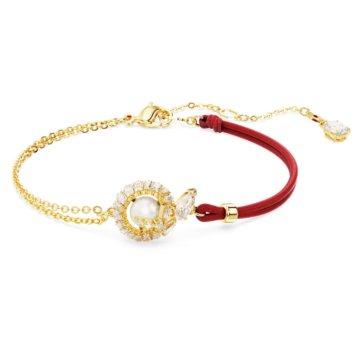 Snake bracelet, Crystal pearl, Mixed cuts, Year of the Snake, Red, Gold-tone plated