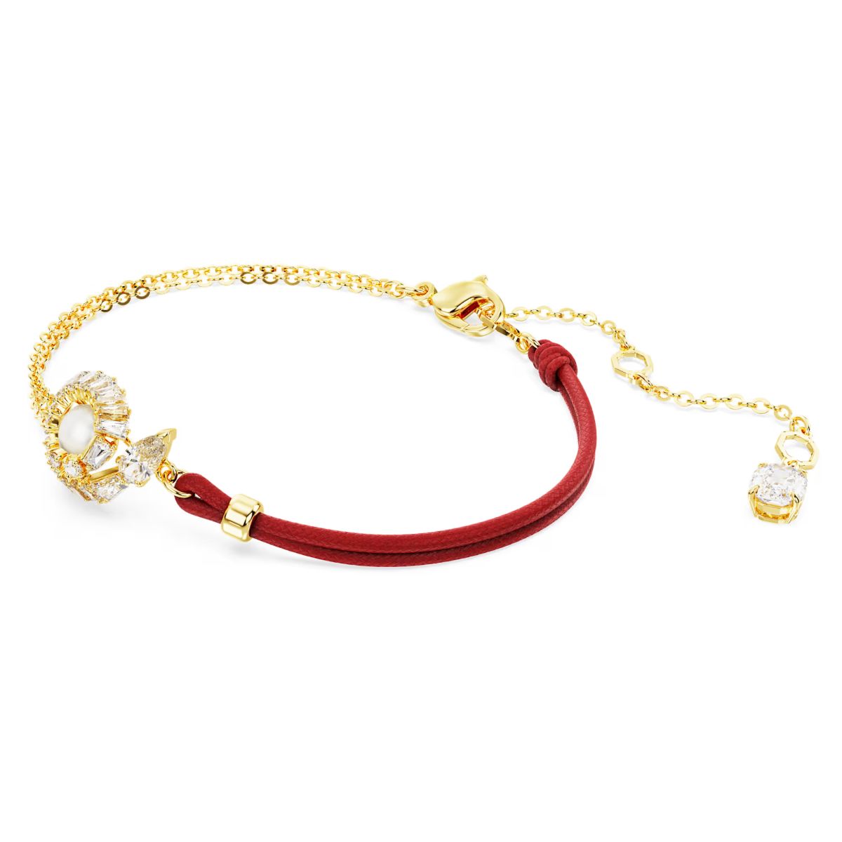 Snake bracelet, Crystal pearl, Mixed cuts, Year of the Snake, Red, Gold-tone plated