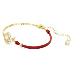 Snake bracelet, Crystal pearl, Mixed cuts, Year of the Snake, Red, Gold-tone plated