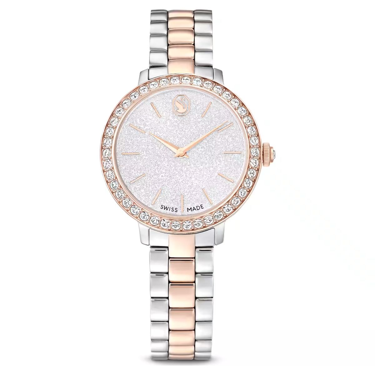 Matrix 3-link watch Swiss Made, Metal bracelet, Silver tone, Rose gold-tone finish